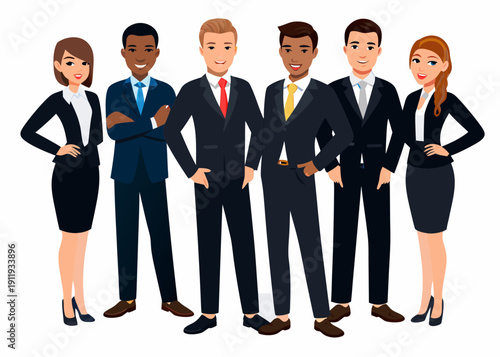 Diverse group of business professionals standing in a row smiling