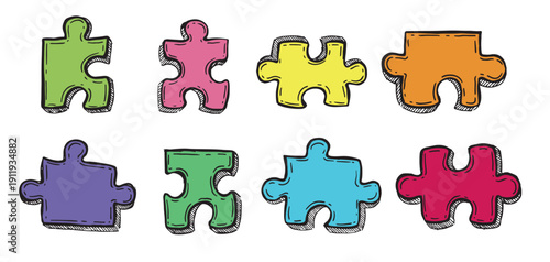 Autism Awareness Day, colorful Puzzle Design, hand drawn.	
