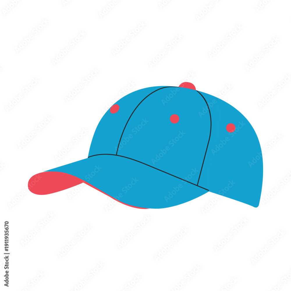 Fototapeta premium Vibrant blue baseball cap with red accents and buttons