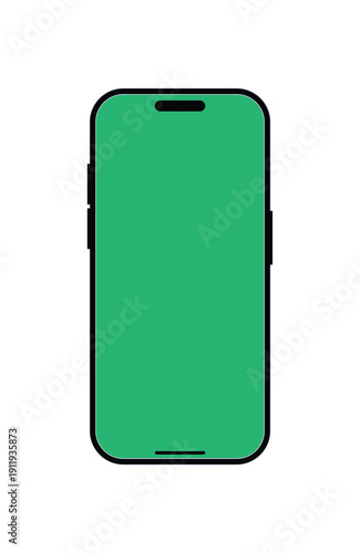 Modern Smartphone Mockup with Green Blank Screen Isolated on Light Background