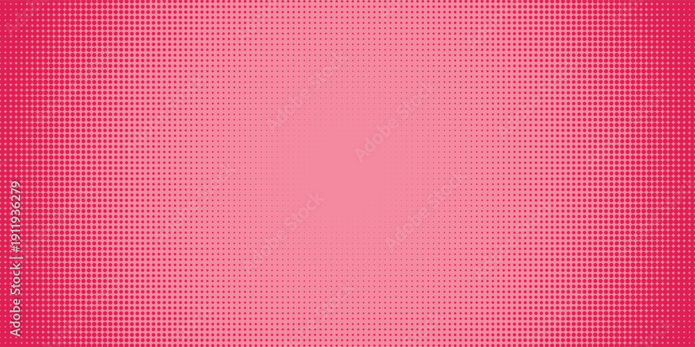 Obraz premium Pink to orange gradient halftone background with bold polka dots, pop art comic style texture, vibrant cartoon graphic design, horizontal abstract pattern for digital cover