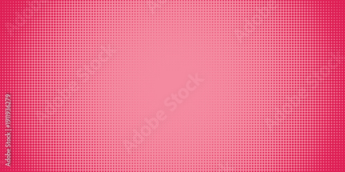Pink to orange gradient halftone background with bold polka dots, pop art comic style texture, vibrant cartoon graphic design, horizontal abstract pattern for digital cover