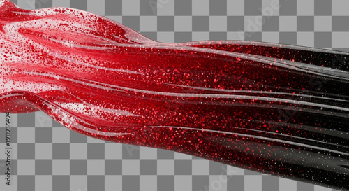 Glitter Wave flowing translucent glossy liquid substance element with bright red sparkle dust gradient texture.