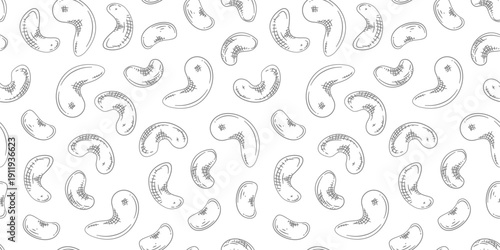 cashew nut pattern background. seamless pattern of cashew nuts. Doodle cashew pattern background. doodle cashew seamless pattern.