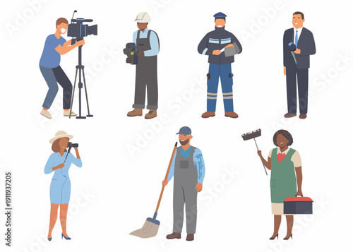 Diverse group of professionals in illustrated vector style
