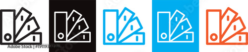 Color swatch book icons, printing industry symbols, paint color selection line art, creative graphic design and branding tool asset.