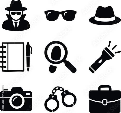 Detective Icons Featuring Spy and Investigation Tools.