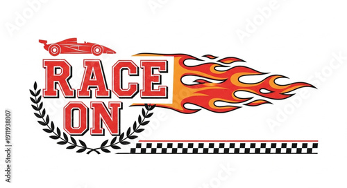 Racing Logo with Flames and Car.
