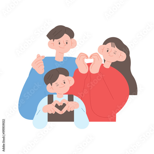 Family Love Concept with Parents and Child Making Heart Signs