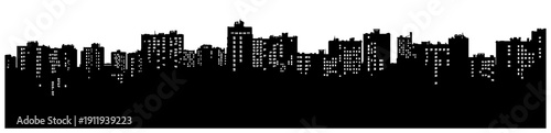 Black and white city silhouette isolated on transparent background