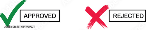 Approved rejected icons with check mark and cross symbol, decision making, evaluation, status indicator, acceptance denial, confirmation rejection vector illustration design