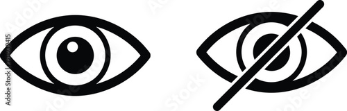 Eye visibility invisibility icons vector illustration, show hide symbols, user interface design, password toggle, content viewing control, digital application UI elements