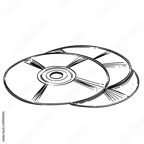 compact discs collection vector line art hand drawn illustration