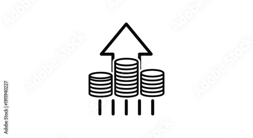 Simple black and white icon illustrating rapid financial growth and increasing monetary value over time