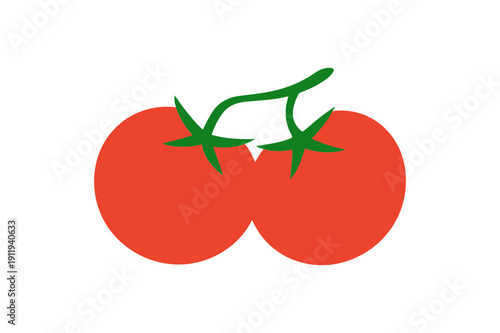 A minimalist vector illustration of two red tomatoes with green stems on a white background