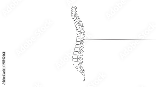 Human Spine and Pelvis in Continuous Line Art, Continuous Line Drawing of Human Spine Anatomy, Minimalist Continuous Line Drawing of Human Spine. 