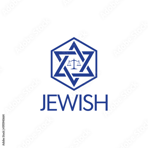 Blue Star of David Jewish Symbol Minimalist Geometric Logo on Light Background