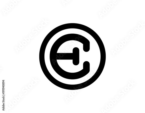 A minimalist black and white logo featuring a stylized letter C enclosing an E or T, all within a circular outline.