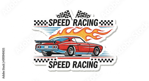 Red Muscle Car Racing Illustration.