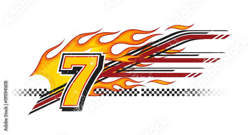 Racing Number Seven Flame Design.