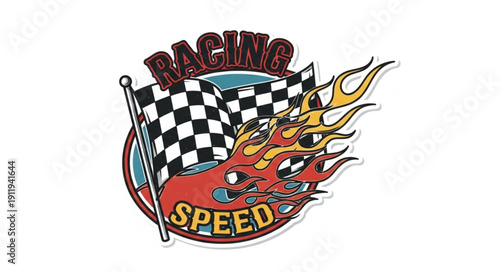 Racing Speed Checkered Flag Emblem.