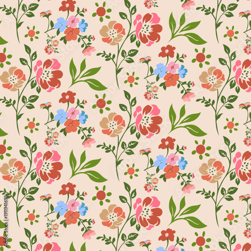 Wallpaper Mural Trendy Floral Seamless Pattern with Terracotta Flowers, Earthy Botanical Repeat for Fabric, Wallpaper and Organic Design Template Torontodigital.ca
