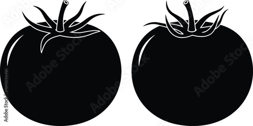 Fresh organic tomato vector silhouette icon set, black vegetable graphic for healthy food logo, kitchen design, cooking and market menu,
