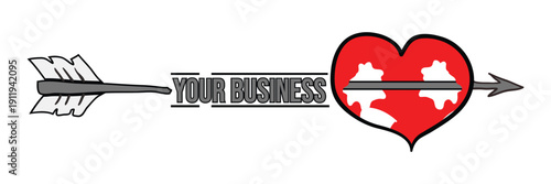 Arrow Piercing Broken Heart with Your Business Text Concept Illustration