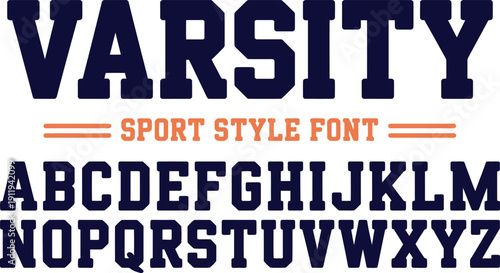 Varsity Sport Alphabet Vector, Collegiate Slab Serif Font Letters for T-shirt Design and Team Branding