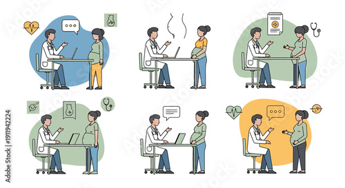 Doctor Consulting Pregnant Woman for Healthcare Checkup, Medical Consultation Series