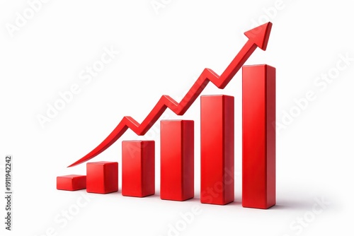 Red 3d bar graph with rising arrow showing financial growth on isolated white background Free Download Red 3d bar graph with rising arrow showing financial growth on isolated white background - GFXLoad