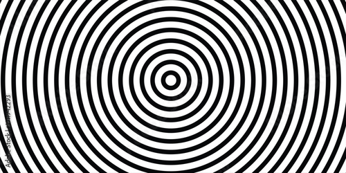 Optical Illusion Psychedelic Warped Circle Lines Texture. Abstract Geometric Background Vector Design. Black and White Modern Pattern Op Art Illustration.