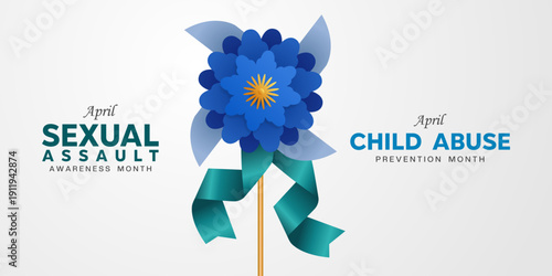 April Is Sexual Assault Awareness Month and Child Abuse Prevention Month. Ribbon and propeller. Great for cards, banners, posters, social media and more. White background.