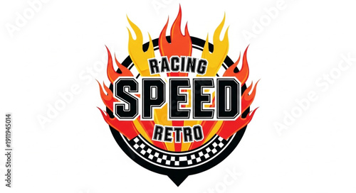 Retro Racing Speed Flames Logo Design.