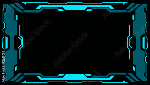 Futuristic cyan frame with geometric design and a black background ideal for digital graphics