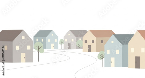 Row of Colorful Houses in Snow.