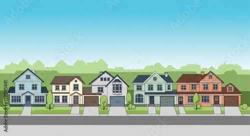 Row of Colorful Houses on Street.