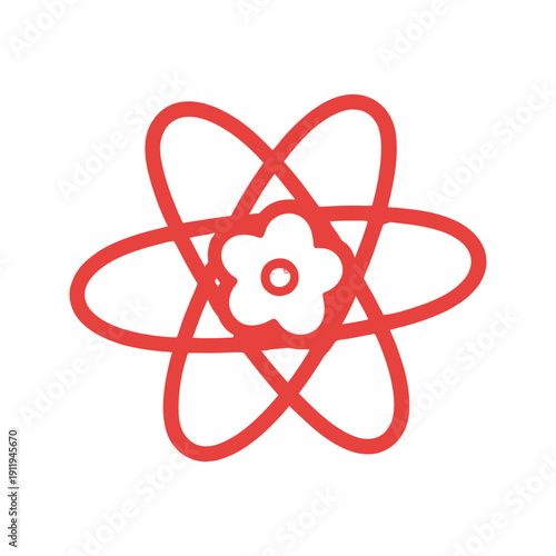 Atom with flower blossom icon. Scientific concept, representing nature and science combination. Vector symbol for web, app, graphic design