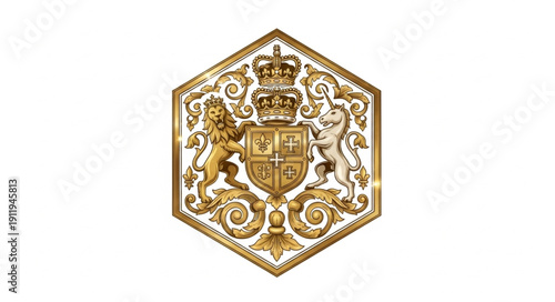 Royal Crest with Lion and Unicorn.