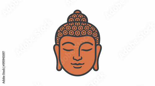 Minimalist Buddha Head Icon. Flat Design Vector Illustration of Siddhartha Gautama. Symbol of Meditation, Peace, and Enlightenment.