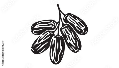 black color Dates fruits set of silhouette vector illustration, solid white background