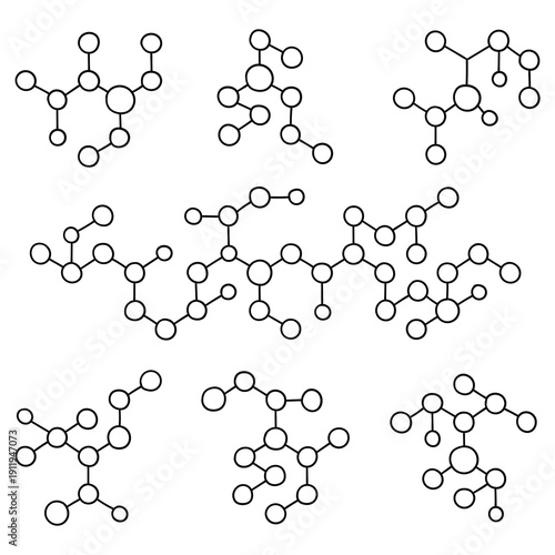 Hand-drawn doodle set of molecules on a white background.