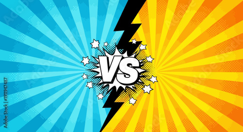Vibrant Comic Style Versus Background with Explosive Effect.