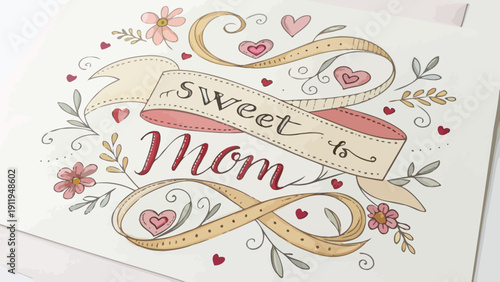 Sweet Mother's Day card with floral ribbon design