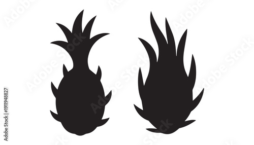 black color Dragon Fruit set of silhouette vector illustration, solid white background