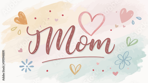 Beautiful Mother's Day card with colorful hearts and flowers