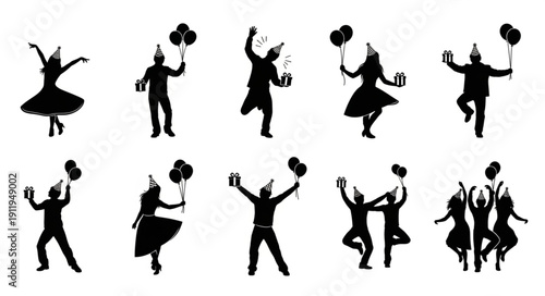 Silhouettes of People Dancing and Celebrating.