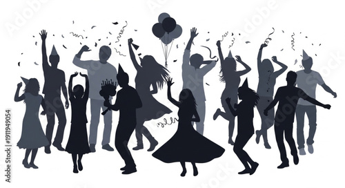 Silhouettes of People Dancing and Celebrating.