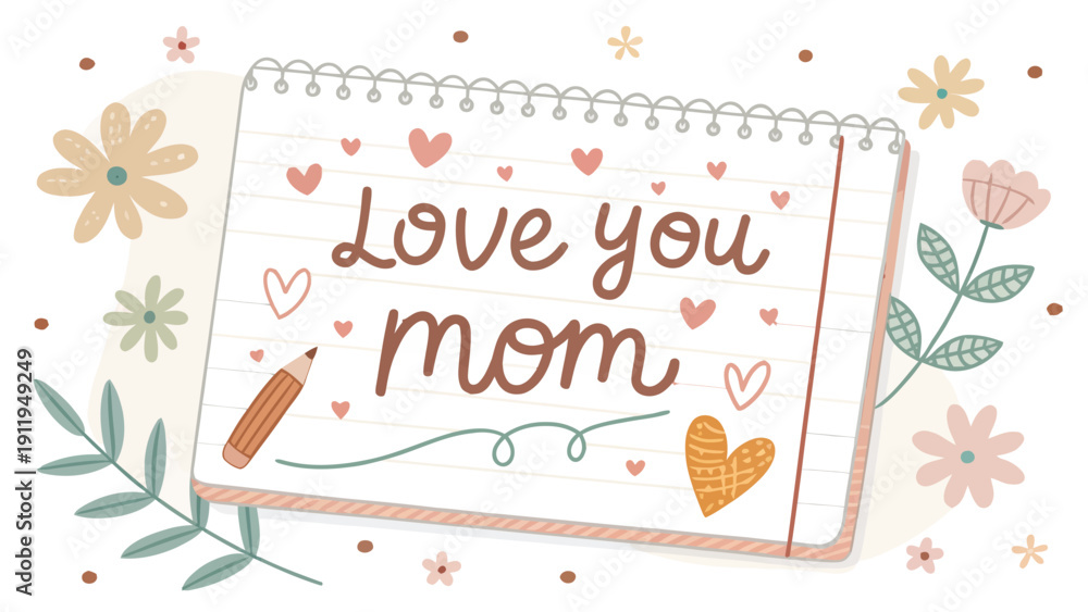Obraz premium Heartfelt Mother's Day message with flowers and hearts