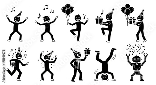 Silhouette People Dancing and Celebrating.